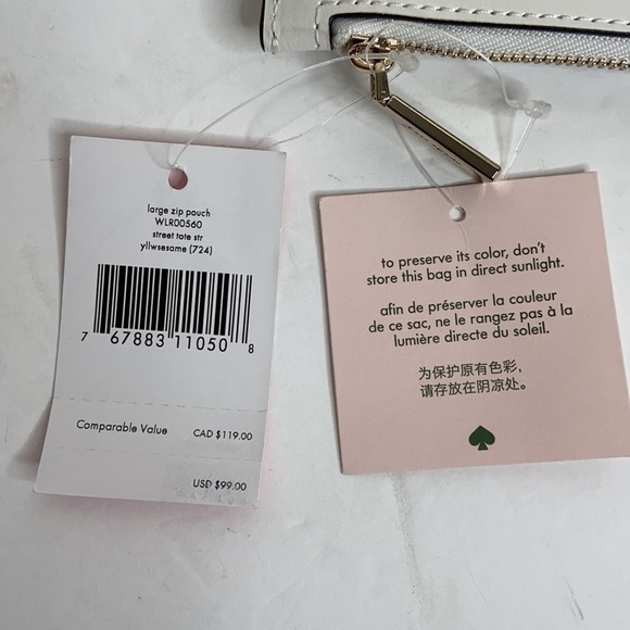 Kate Spade Women’s Yellow Striped Stone Canvas Large Zip Clutch NWT - Picture 9 of 11